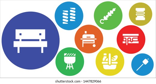 picnic icon set. 9 filled picnic icons.  Simple modern icons about  - Picnic, Marshmallow, Skewer, Barbecue, Grill, Smore, Fishing line