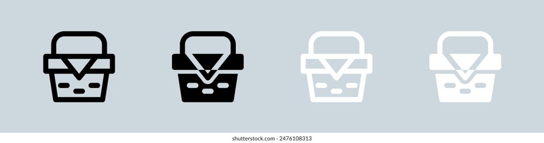 Picnic icon set in black and white. Basket signs vector illustration.