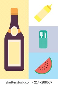 picnic icon set on colorful background