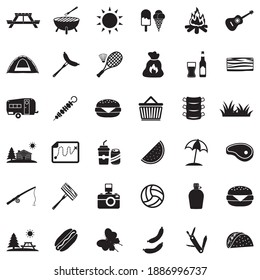 Picnic Icons. Black Flat Design. Vector Illustration.