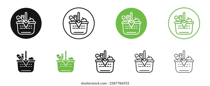 Picnic icons in black and green colors collection