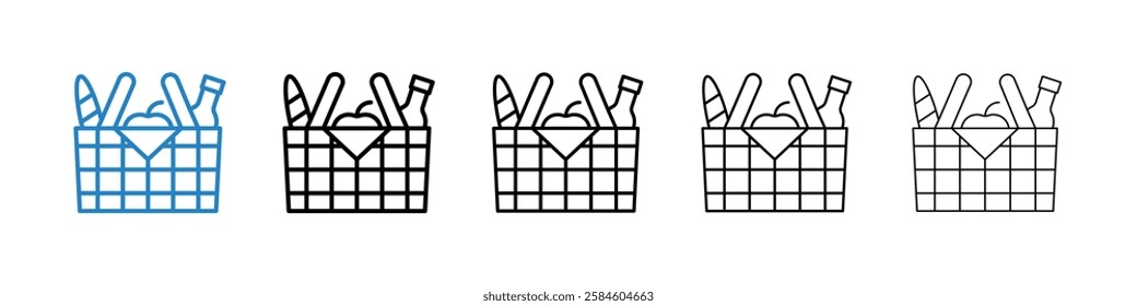 Picnic icons in five different stroke sizes