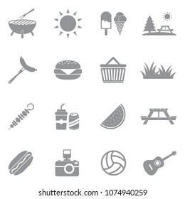 Picnic Icons. Gray Flat Design. Vector Illustration. 