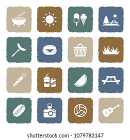 Picnic Icons. Grunge Color Flat Design. Vector Illustration. 