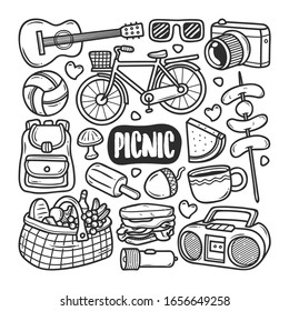 Picnic Icons Hand Drawn Doodle Coloring Vector