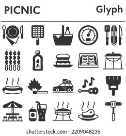 Picnic icons set - icon, illustration on white background, glyph style