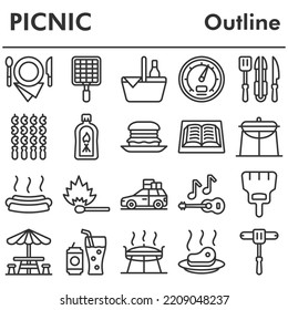 Picnic icons set - icon, illustration on white background, outline style