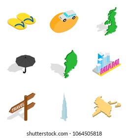 Picnic icons set. Isometric set of 9 picnic vector icons for web isolated on white background