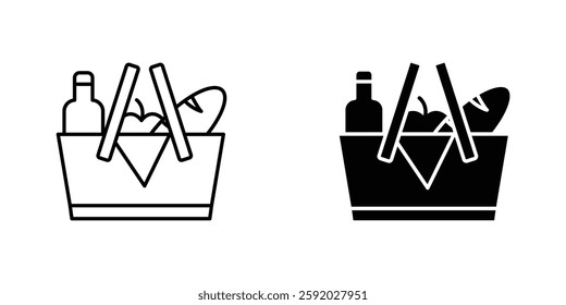 Picnic icons. stroke line and black solid icons