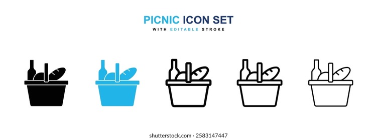 Picnic icons vector collection in black and blue colors on white background