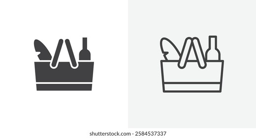 Picnic icons vectors illustrations in black fill and liner versions