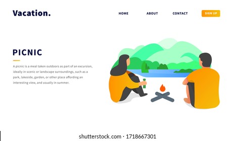 Picnic Illustration Concept, can be use for website, landing page, web, app, and banner.
