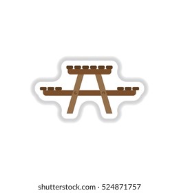 Picnic Lunch Table Vector Illustration In Paper Sticker Style Camping Table Wooden Park Bench