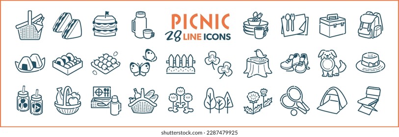 Picnic motif line icon set that can be used as part of the design