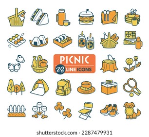 Picnic motif line icon set that can be used as part of the design