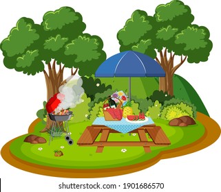 Picnic In Nature Scene Illustration