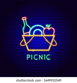 Picnic Neon Label. Vector Illustration of Food Promotion.