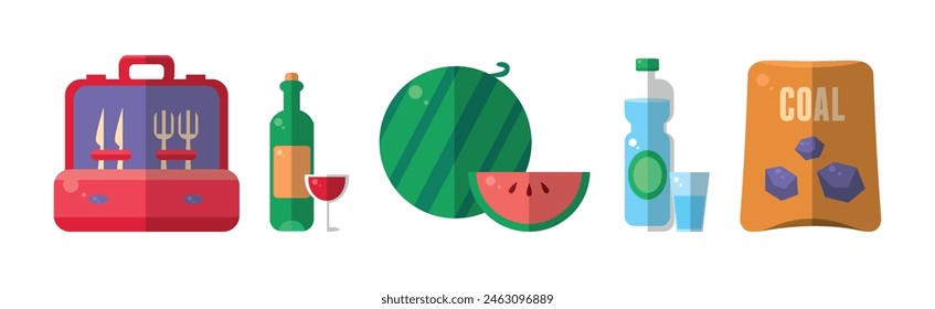 Picnic Object and Outdoor Weekend Flat Icon Vector Set