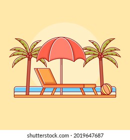 Picnic en la playa en verano en una ilustración de diseño plano