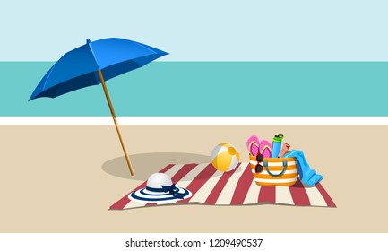 Picnic on the beach with umbrella