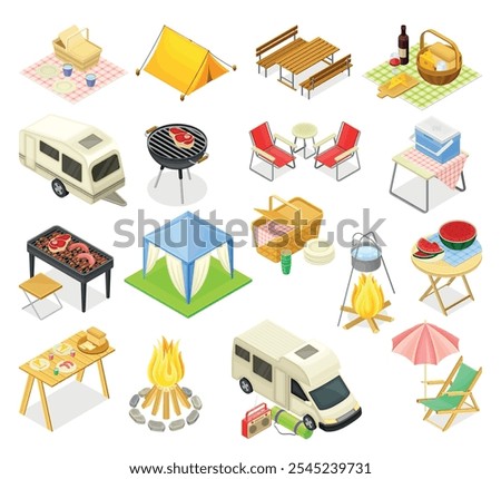 Picnic and Outdoor Eating Isometric Object and Element Big Vector Set
