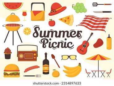 Picnic Outdoors Vector Illustration of People Sitting on a Green Grass in Nature on Summer Holiday Vacations in Flat Cartoon Hand Drawn Templates