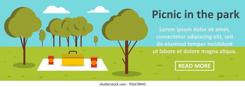 Picnic in the park banner horizontal concept. Flat illustration of picnic in the park banner horizontal vector concept for web