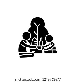 Picnic in the park black icon, vector sign on isolated background. Picnic in the park concept symbol, illustration 