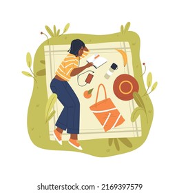 Picnic in park or nature, top view, vector image.