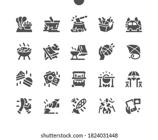 Picnic in the park. Outdoor leisure activities. Summer vacation and picnic basket. Vector Solid Icons. Simple Pictogram