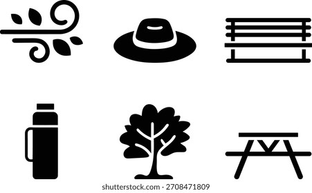 Picnic in the park set of vector design elements in black