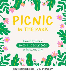 picnic en el templo del parque, fondo del día de picnic vectorial en diseño plano