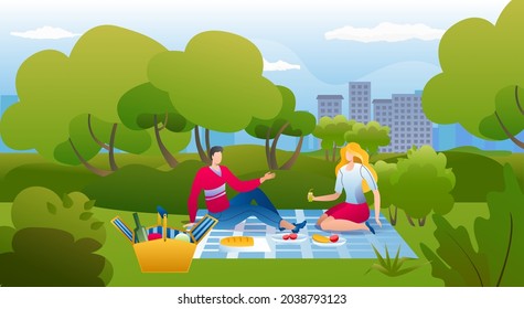 Picnic Park Vector Illustration Happy Young Stock Vector (Royalty Free ...