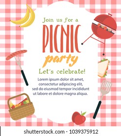 Picnic party invitation card. Vector illustration