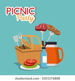 picnic party invitation set icons