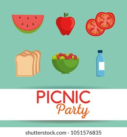 picnic party invitation set icons