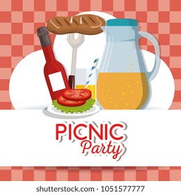 picnic party invitation set icons