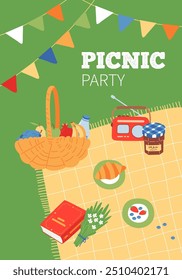 Picnic party invitation template. Cute card design