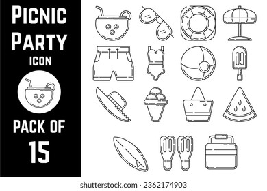 Picnic Party Items icon pack bundle lineart vector template