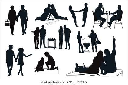 Picnic People Flat Icons Vectors Silhouettes