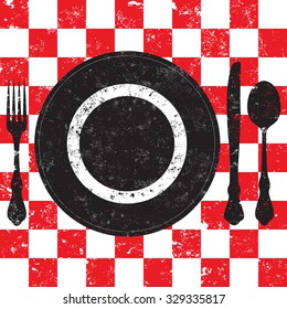 Picnic Place Setting
Silverware And Plate Over A Red Checkerboard Tablecloth Background.