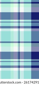 Picnic plaid pattern seamless, horizontal texture check textile. Reel background tartan fabric vector in light and cyan colors palette.