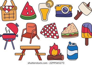 Picnic Related Cartoon Element Illustration Set