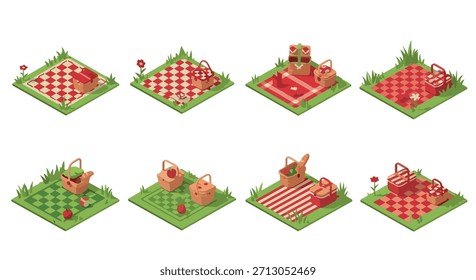 Escenas de picnic con cestas y mantas a cuadros