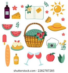 picnic set drawing in vector, sticker set, digital art,cute doodle