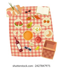 picnic set, food, bbq, picnic basket, outdoor food. vector illustration