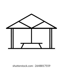 Picnic shelter with slanted roof detailed outline in line art Vector illustration