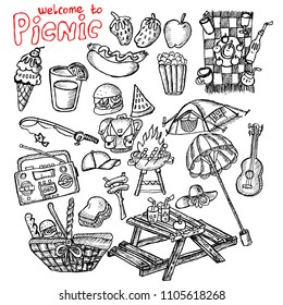 picnic, sketch doodle