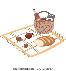 Picnic snack in basket vector icon illustration