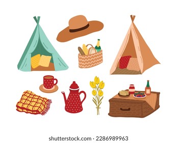 Picnic Stuff Tend and food Vector Illustration